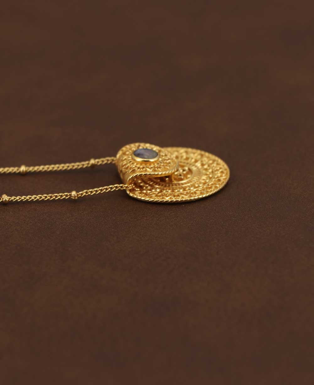 Inspirational Gold Plated Mandala Necklace with Labradorite Gemstone - Necklaces