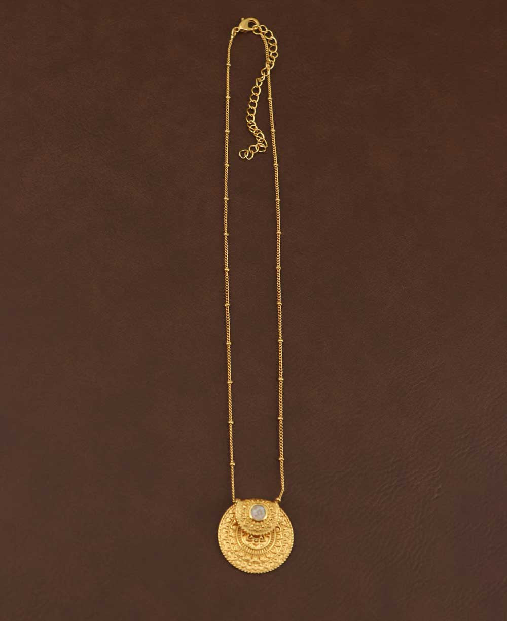 Inspirational Gold Plated Mandala Necklace with Rainbow Moonstone - Necklaces