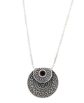 Inspirational Sterling Silver Mandala Necklace with Garnet - Necklaces 16"+2"