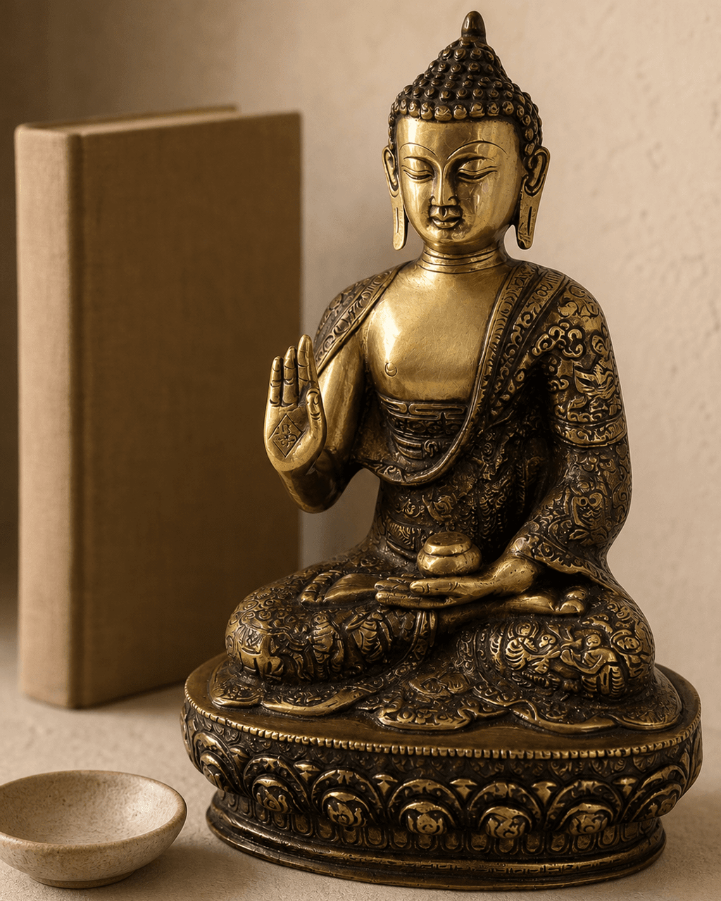 Intricate Life of Buddha Brass Statue, 12 Inches High - Sculptures & Statues