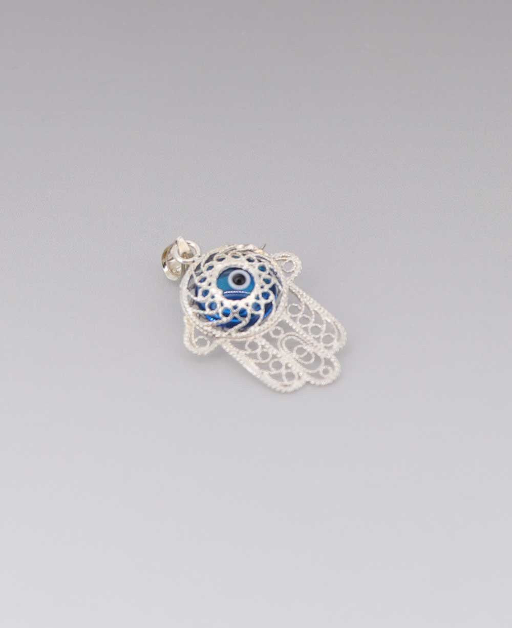 Intricate Sterling Silver Hamsa Pendant - Charms & Pendants