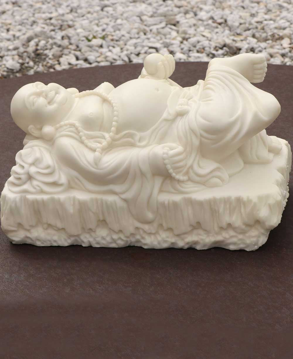 Joyous Relaxing Hotei Happy Buddha Statue in Cream White Finish, Indoor Outdoor Use - Sculptures & Statues