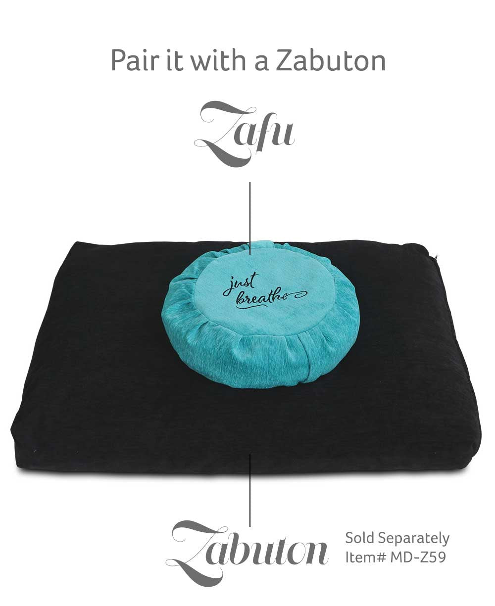 Just Breathe Turquoise Chenille Meditation Zafu Cushion, Buckwheat Insert - Massage Cushions