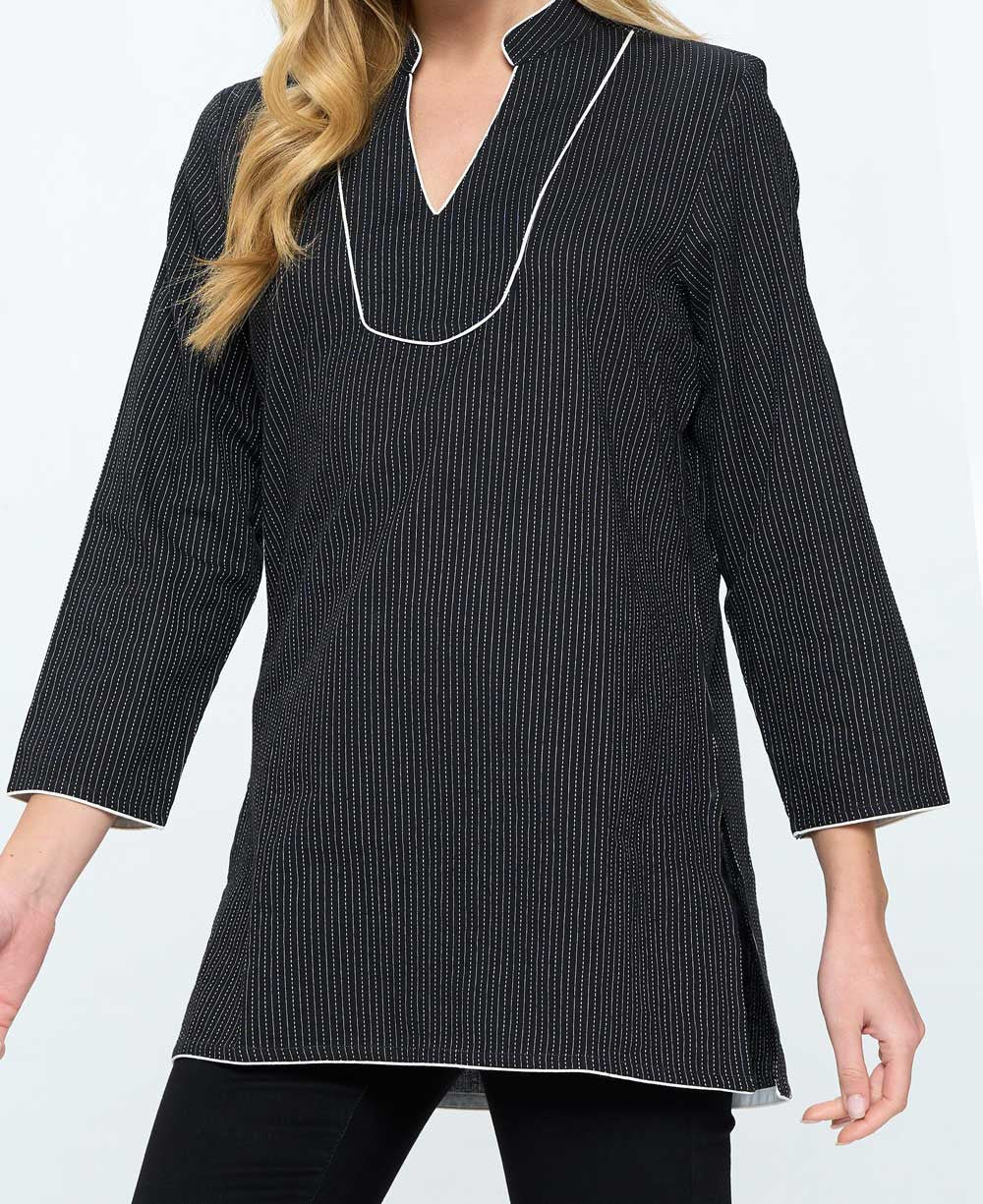 Kantha Stitch Black Threaded Cotton Tunic Top - Shirts & Tops S