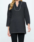 Kantha Stitch Black Threaded Cotton Tunic Top - Shirts & Tops S