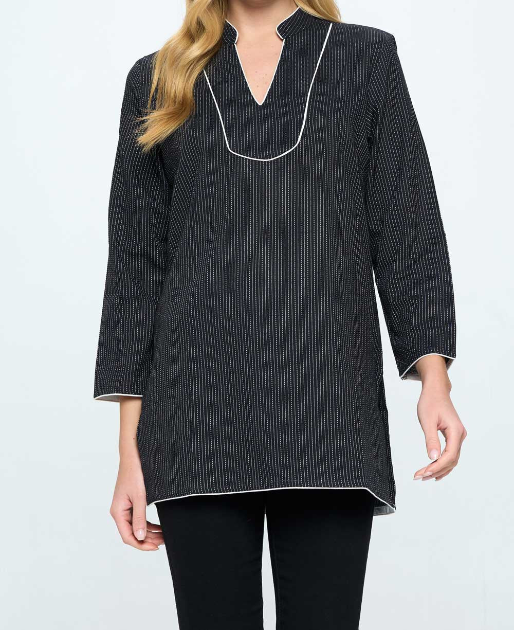 Kantha Stitch Black Threaded Cotton Tunic Top - Shirts & Tops S