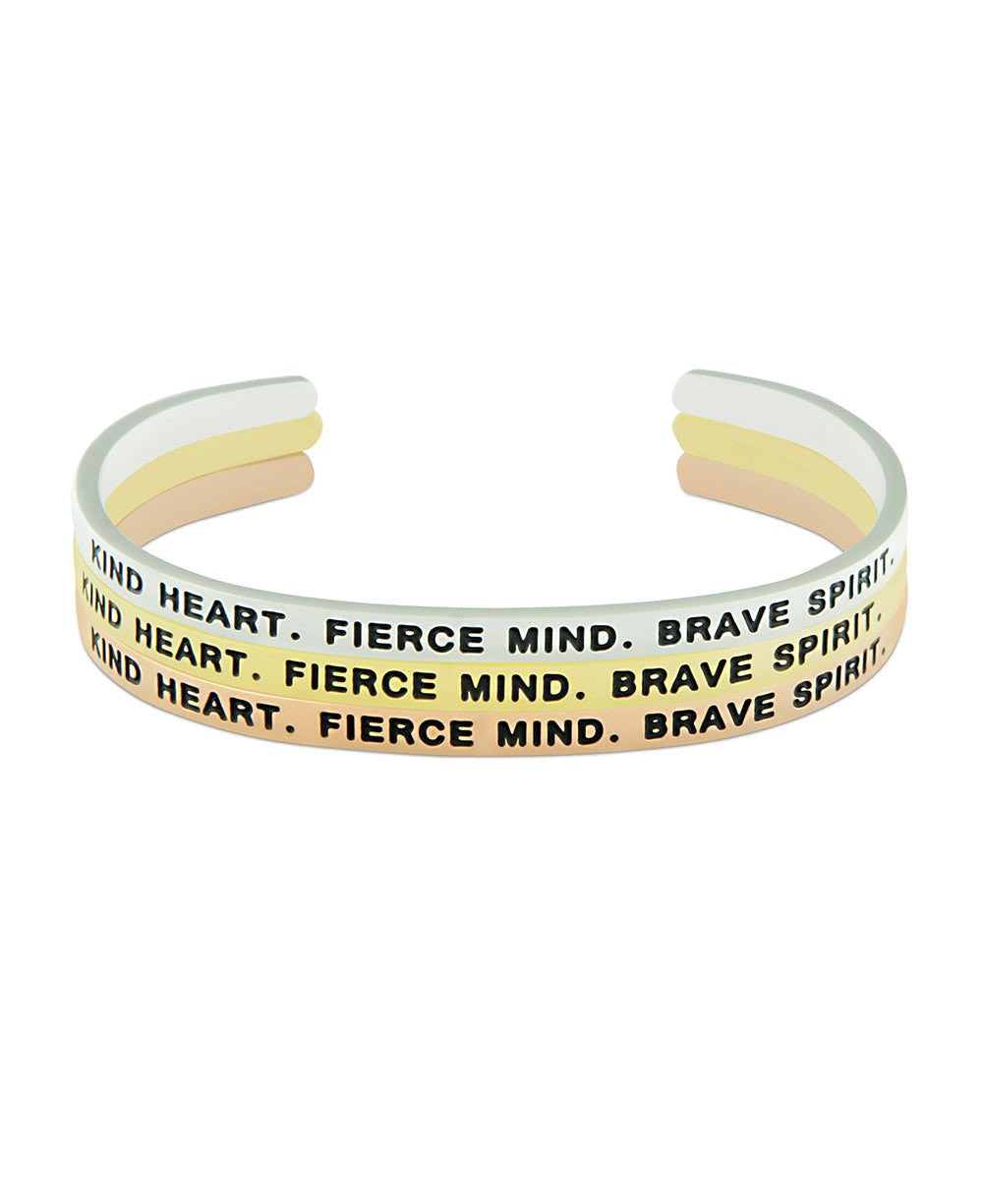 Kind Fierce Brave Cuff Bracelet, Multiple Finishes - Bracelets Silver