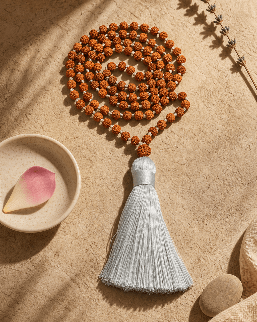 Knotted Rudraksha Mala, 108 Beads - Prayer Beads 6mm