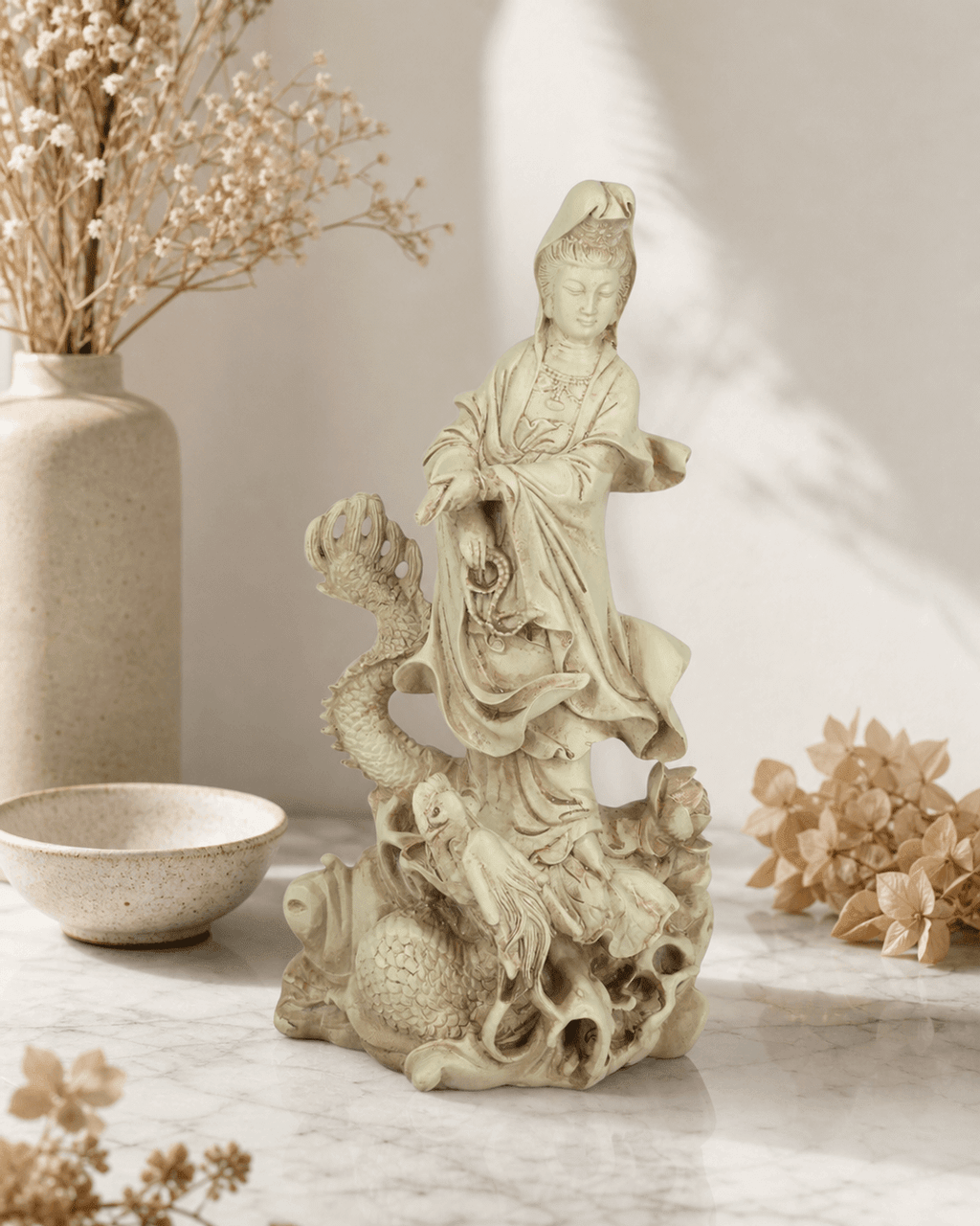 Kuan Yin on Dragon Statue - Sculptures & Statues