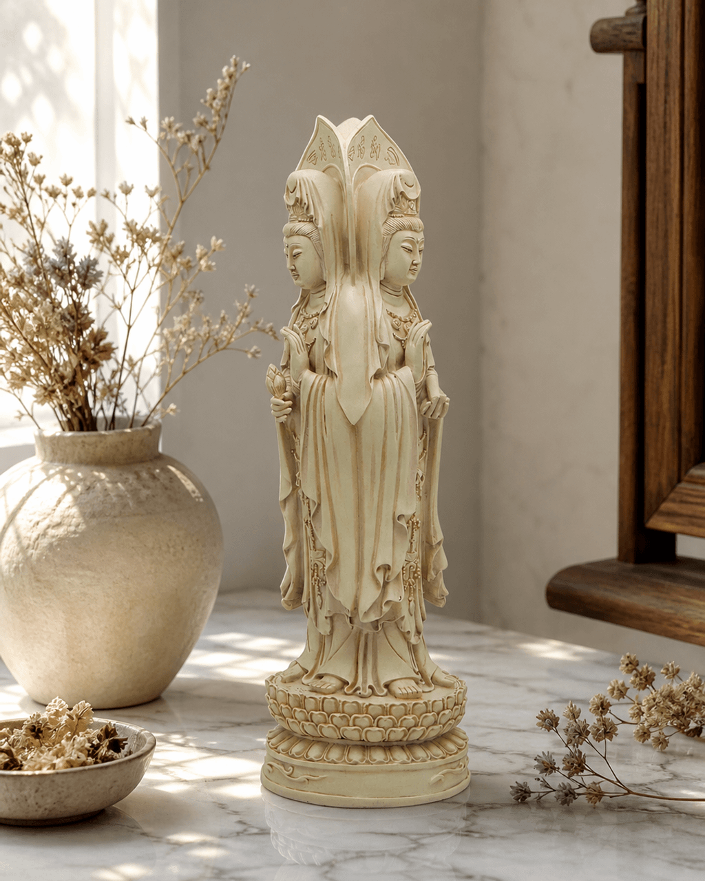 Kuan Yin Standing in Different Poses, Three Sided Statue - Sculptures & Statues