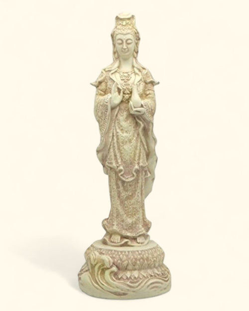 Kuan Yin Statue Holding a Vase, 12.25 Inches Tall - Sculptures & Statues