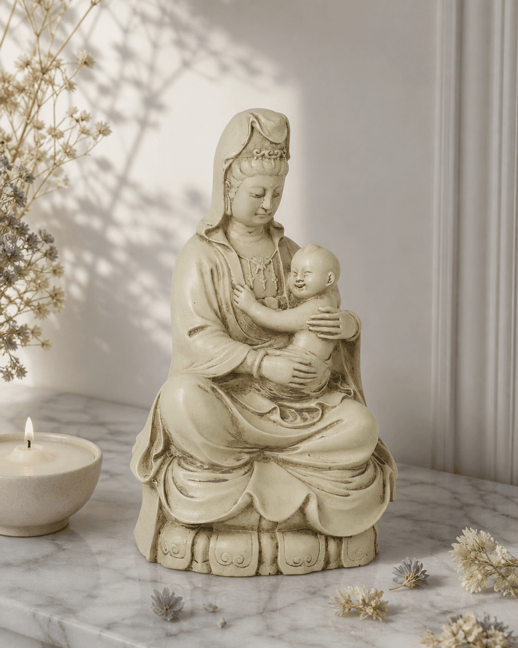 Kuan Yin With Baby Statue - Sculptures & Statues