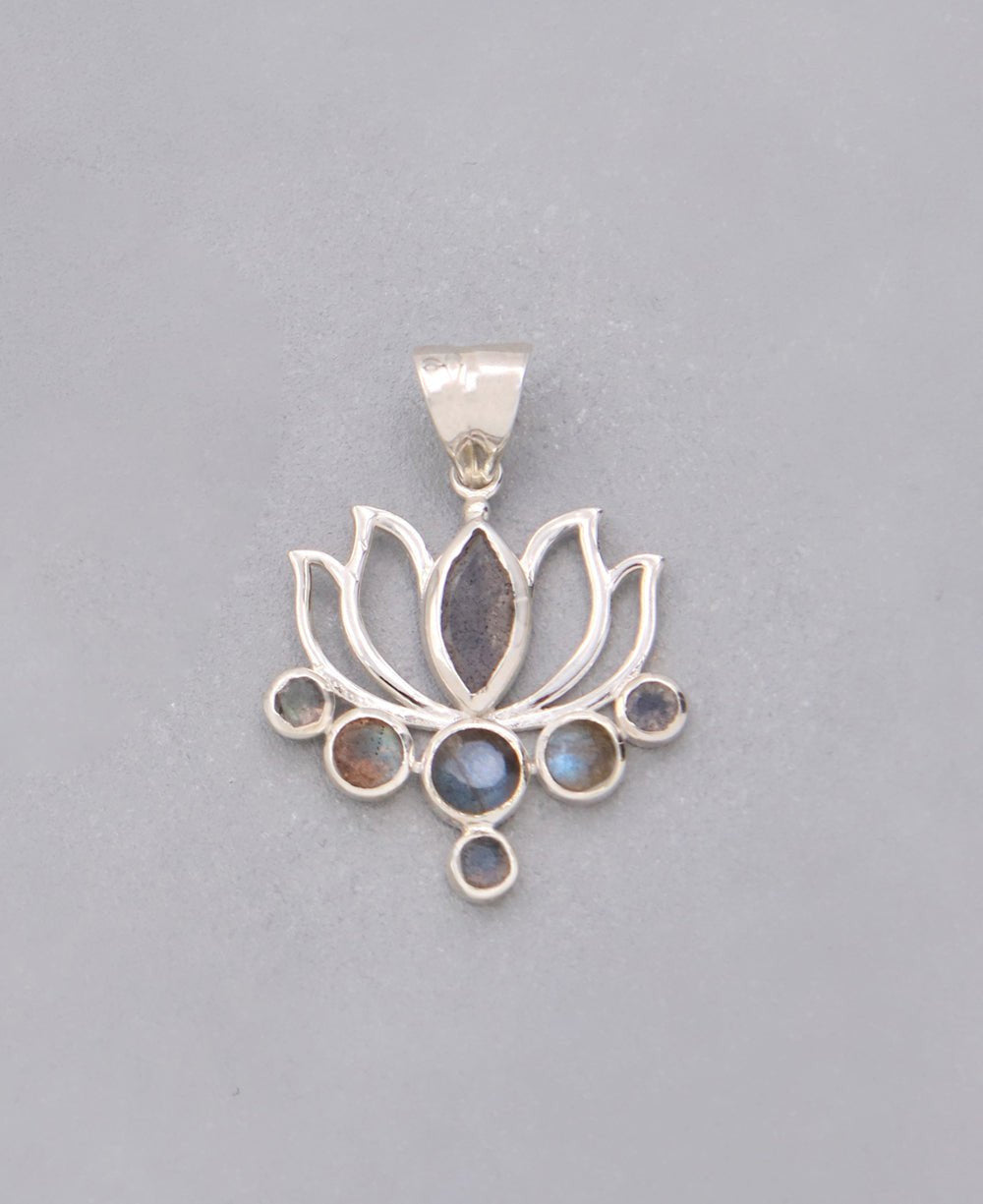 Labradorite and Sterling Silver Lotus Pendant - Charms & Pendants