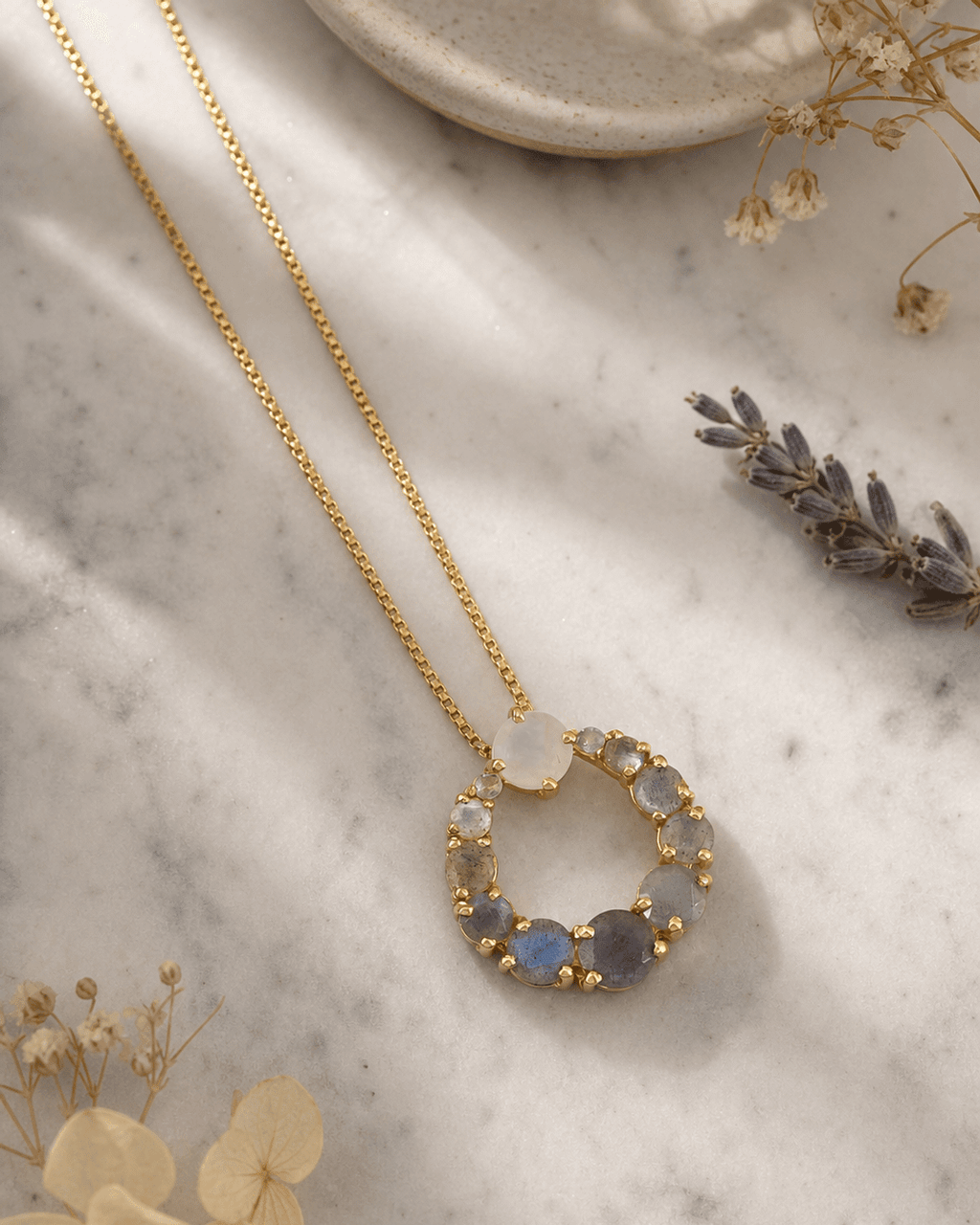 Labradorite Circle Gold Plated Necklace - Necklaces