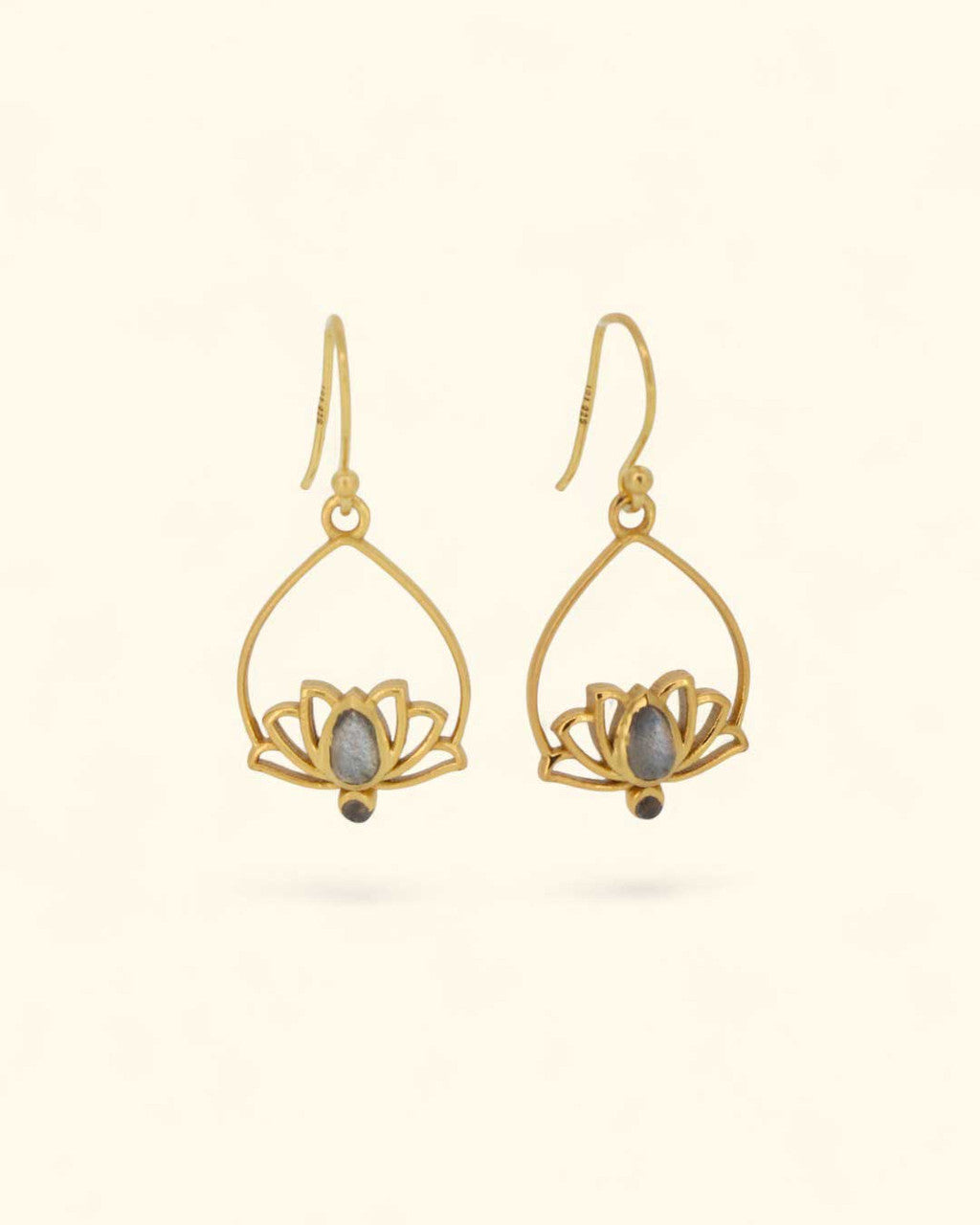 Labradorite Lotus Drop Earrings - Earrings