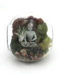 Large Open-End Glass Terrarium with Meditating Buddha & Live Air Plant - Ecospheres