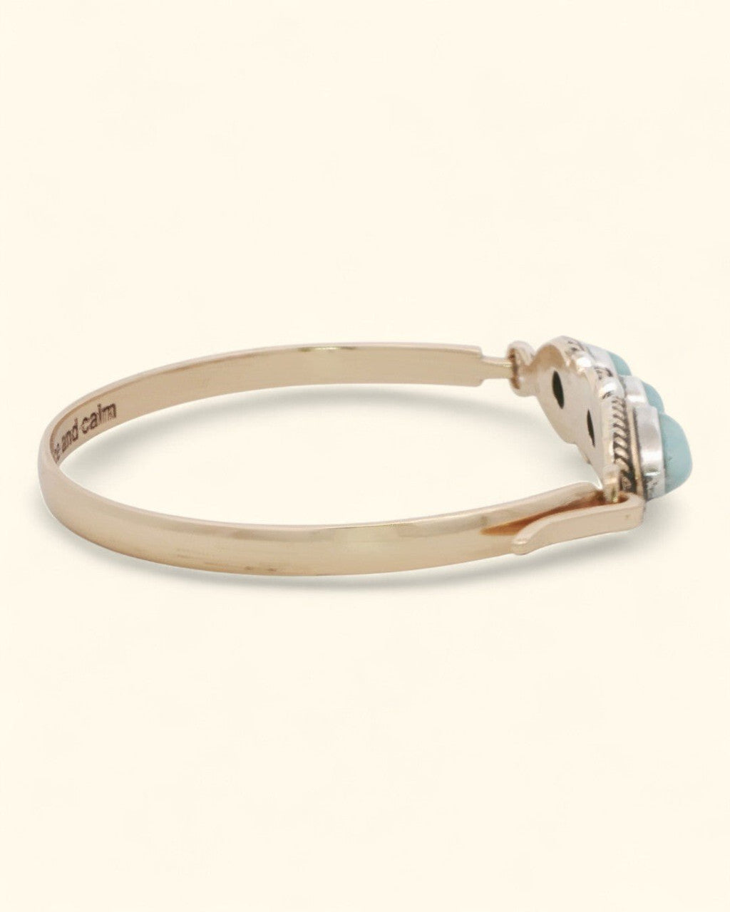 Larimar Gemstone Bracelet – Sterling & Bronze Cuff with "I Embrace Peace and Calm" Engraving - Bracelets