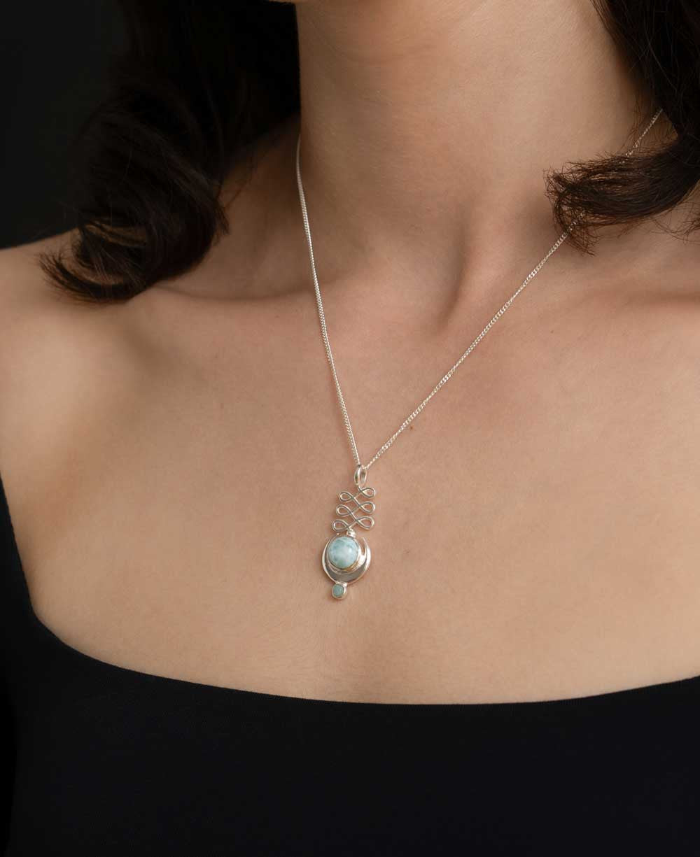 Larimar Sterling Silver Unalome Moon Pendant - Charms & Pendants