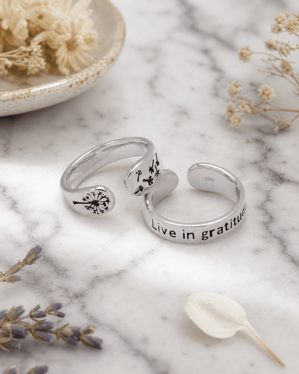 Live in Gratitude Sterling Silver Adjustable Inspirational Ring - Rings