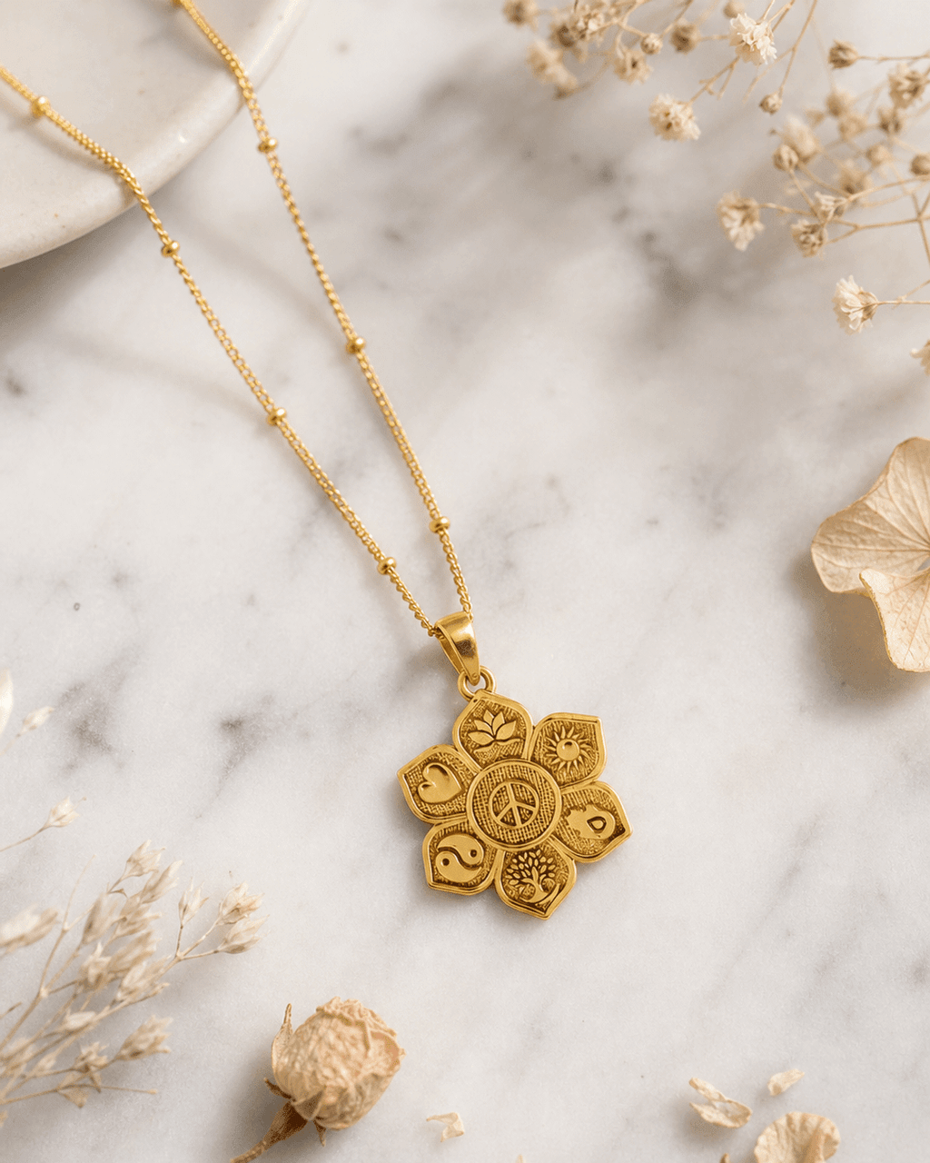 Live with Intention Lotus Necklace – 18K Gold Plated Symbolic Pendant - Necklace