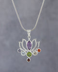 Lotus Gemstone Chakra Pendant, Sterling Silver - Charms & Pendants