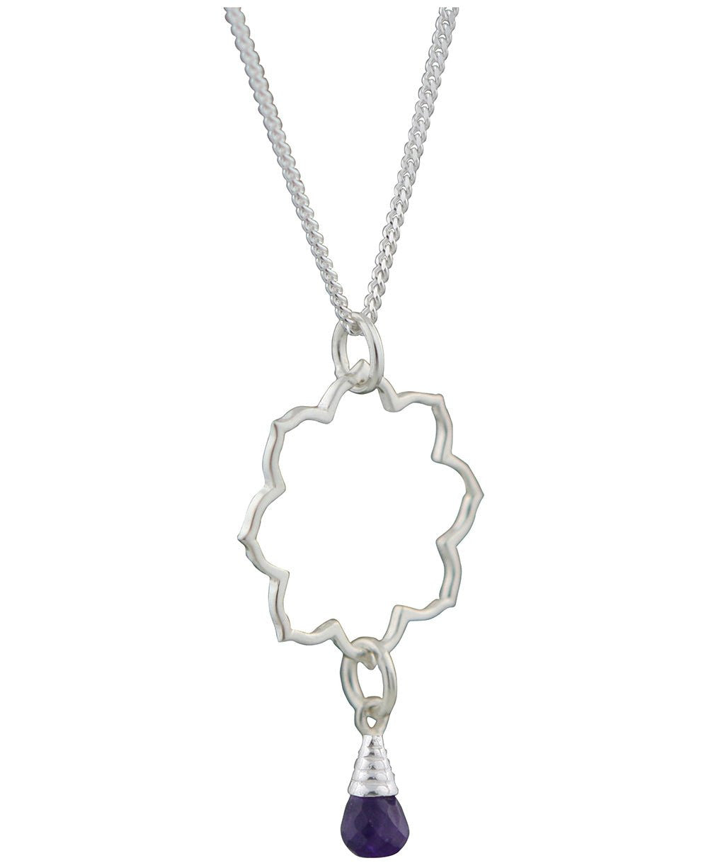 Lotus Gemstone Drop Necklace, Sterling Silver - Necklaces Amethyst