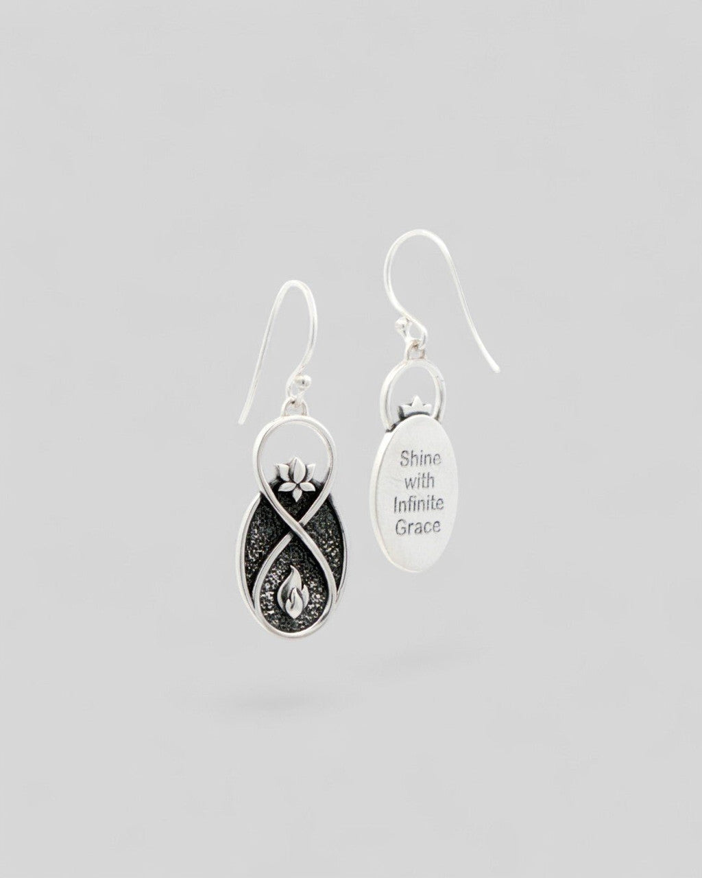 Lotus Infinity Flame Earrings — Silver - Plated White Bronze Symbolic Drop Earrings - Earrings