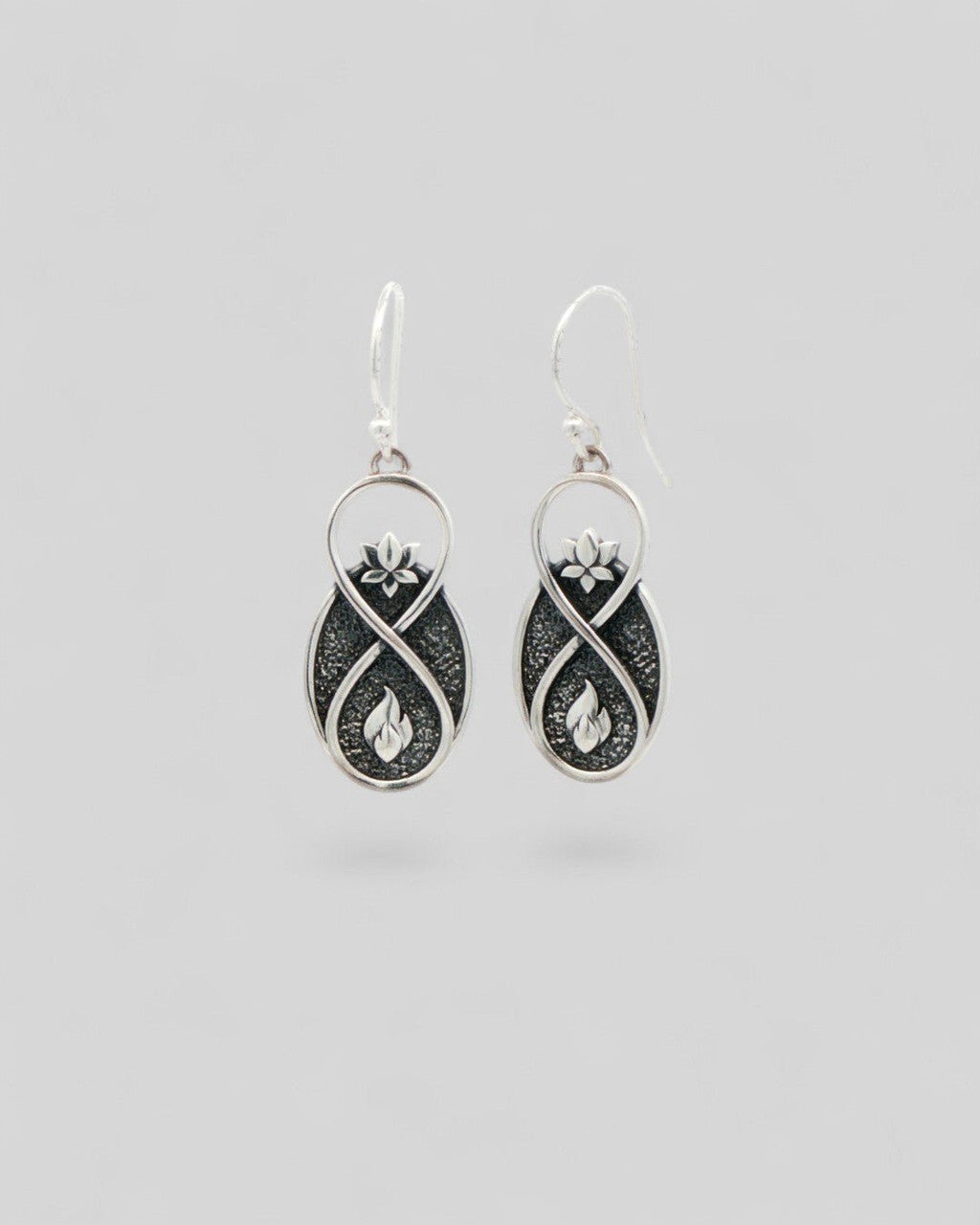 Lotus Infinity Flame Earrings — Silver - Plated White Bronze Symbolic Drop Earrings - Earrings