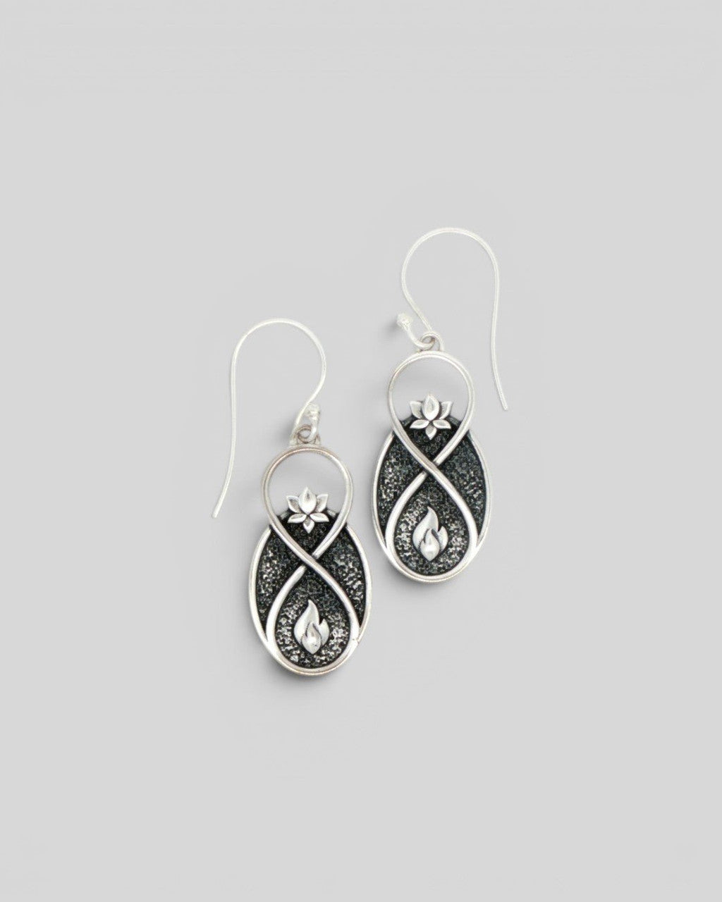 Lotus Infinity Flame Earrings — Silver - Plated White Bronze Symbolic Drop Earrings - Earrings