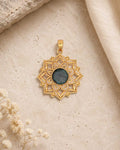 Lotus Mandala Pendant with Labradorite Gemstone — Gold-Plated Brass - Pendant