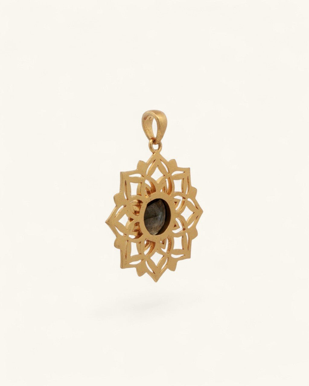 Lotus Mandala Pendant with Labradorite Gemstone — Gold-Plated Brass - Pendant