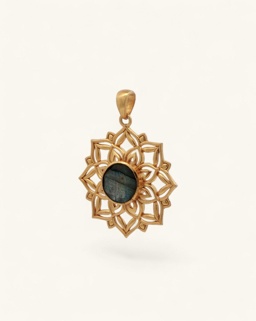 Lotus Mandala Pendant with Labradorite Gemstone — Gold-Plated Brass - Pendant