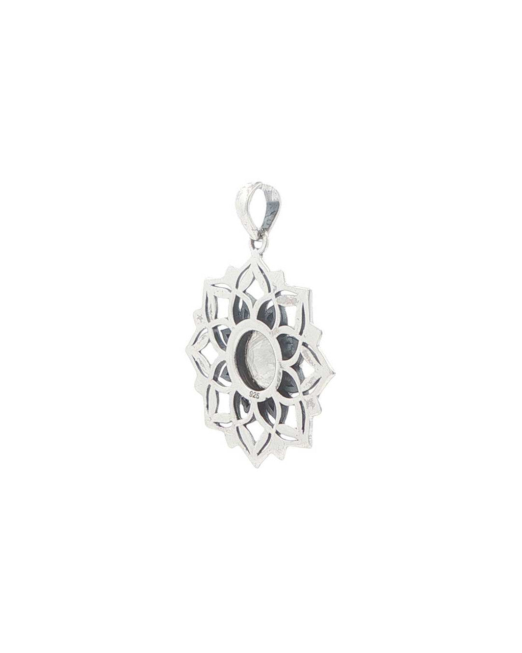 Lotus Mandala Pendant with Rainbow Moonstone Gemstone – Sacred Symbol of Calm - Pendant