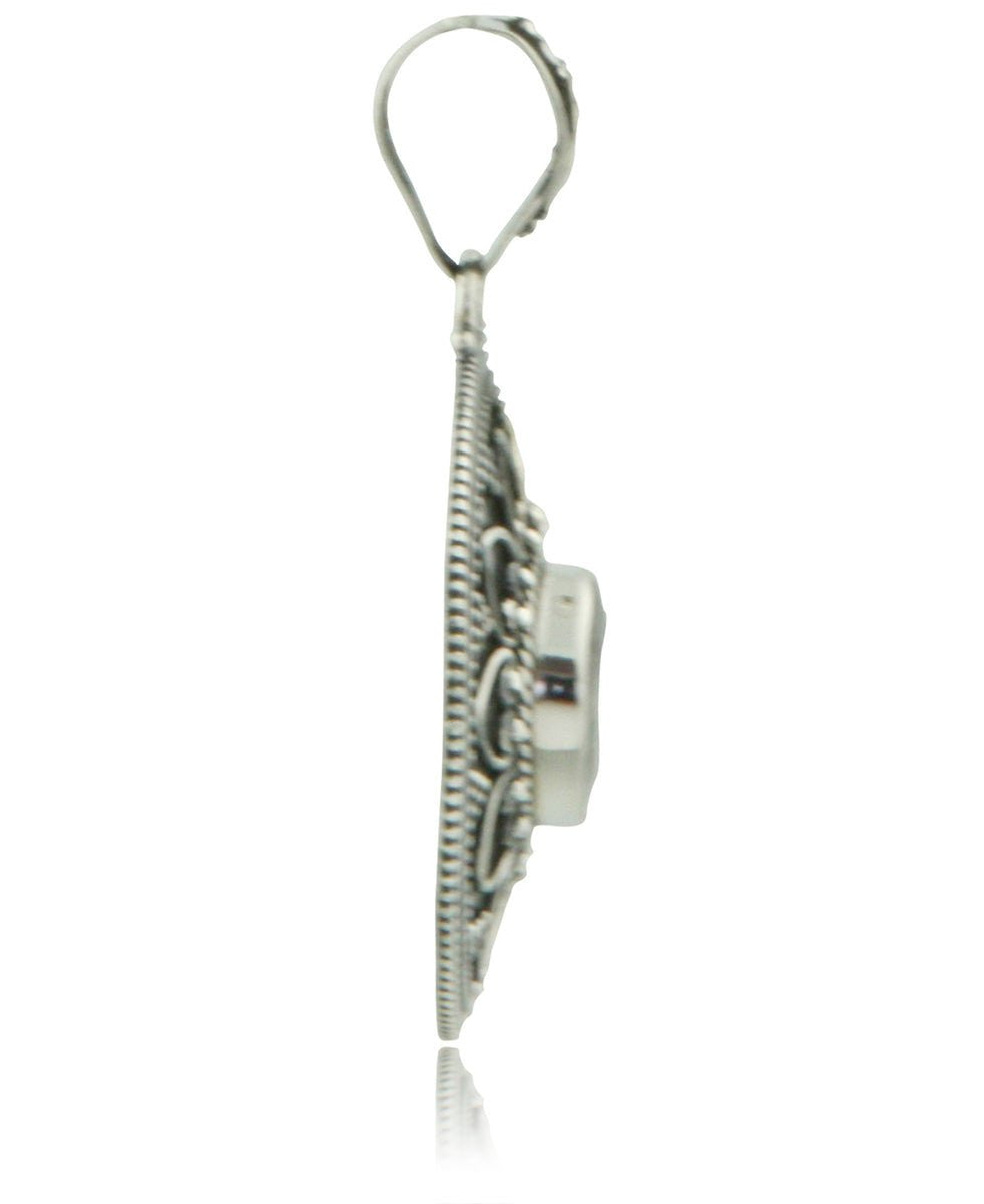 Lotus Metalwork Pendant with Labradorite, Sterling Silver - Charms & Pendants