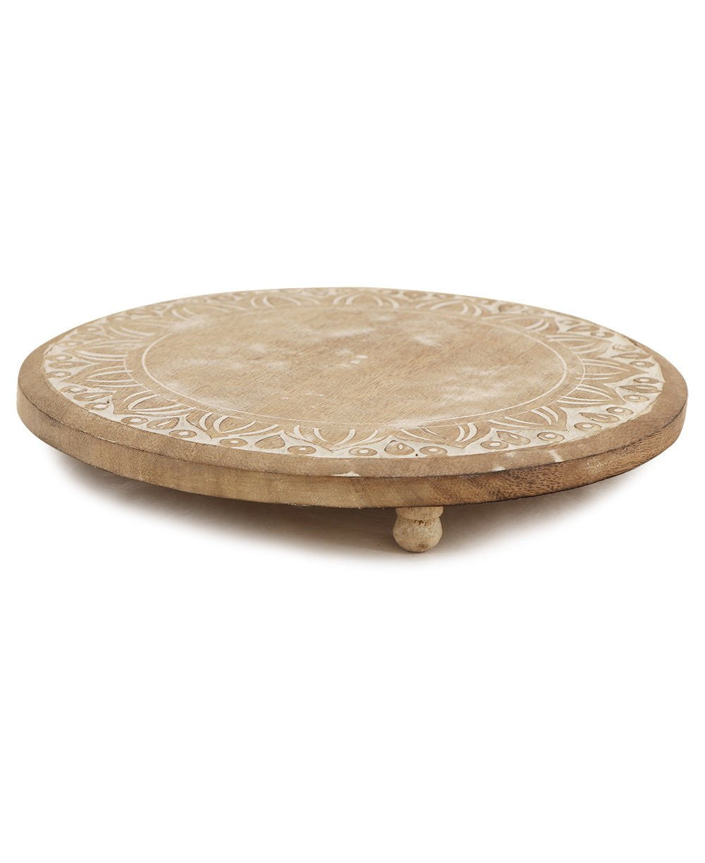 Lotus Petals Carved Wood Pedestal Riser - Computer Risers & Stands