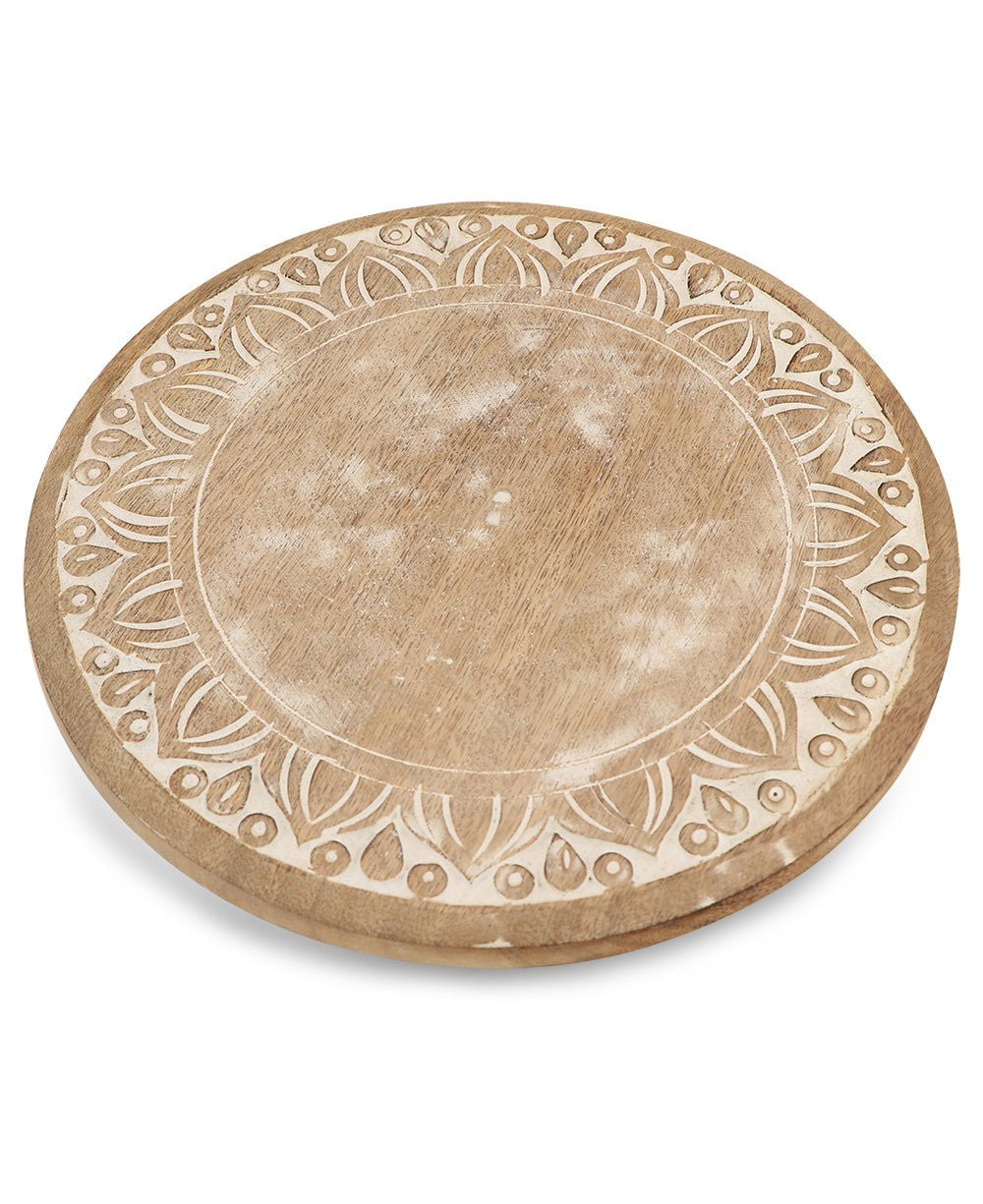 Lotus Petals Carved Wood Pedestal Riser - Computer Risers & Stands