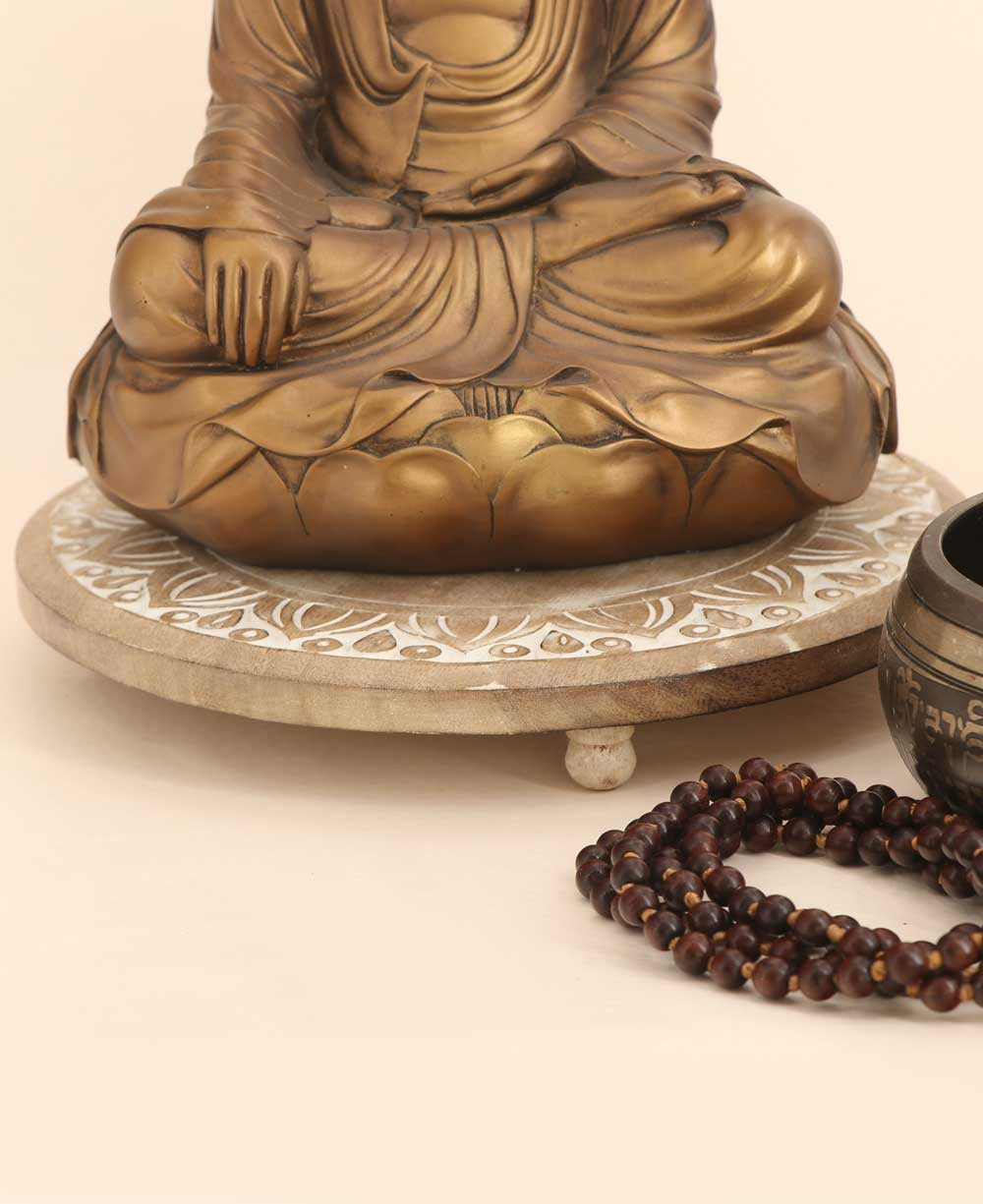 Lotus Petals Carved Wood Pedestal Riser - Computer Risers & Stands