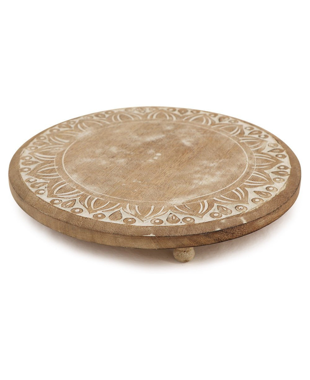 Lotus Petals Carved Wood Pedestal Riser - Computer Risers & Stands