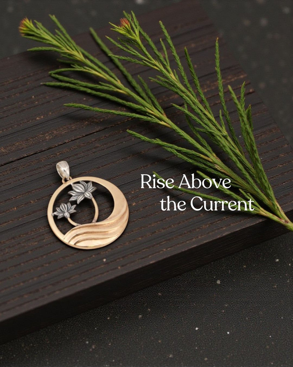 Lotus Wave Pendant – Mixed Metal Bronze & Sterling Silver Necklace - Pendant