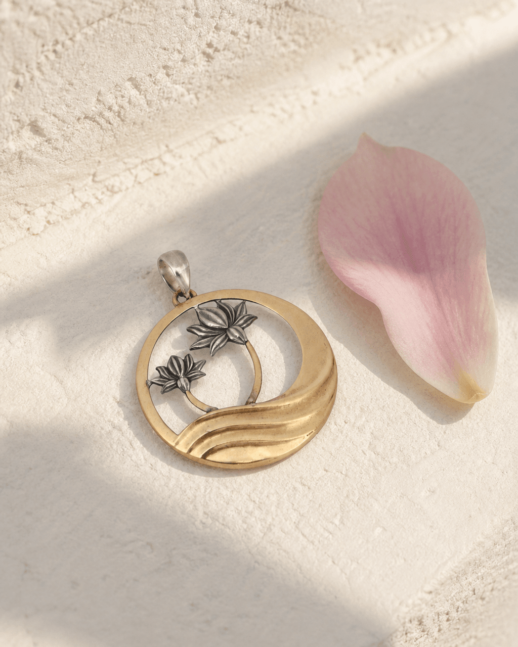Lotus Wave Pendant – Mixed Metal Bronze & Sterling Silver Pendant - Pendant