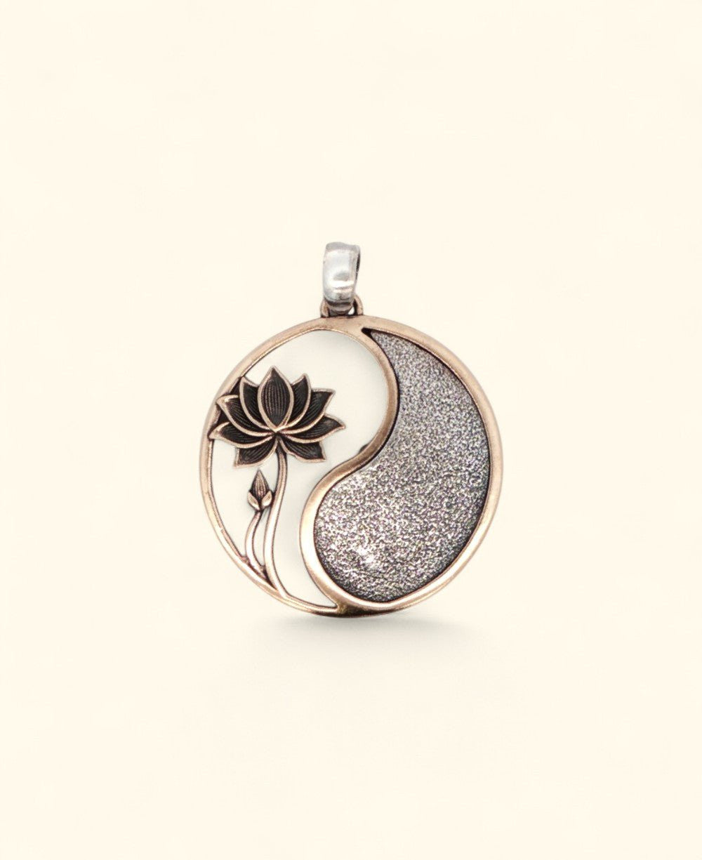 Lotus Yin Yang Pendant in Bronze & Sterling Silver Harmony - Pendant