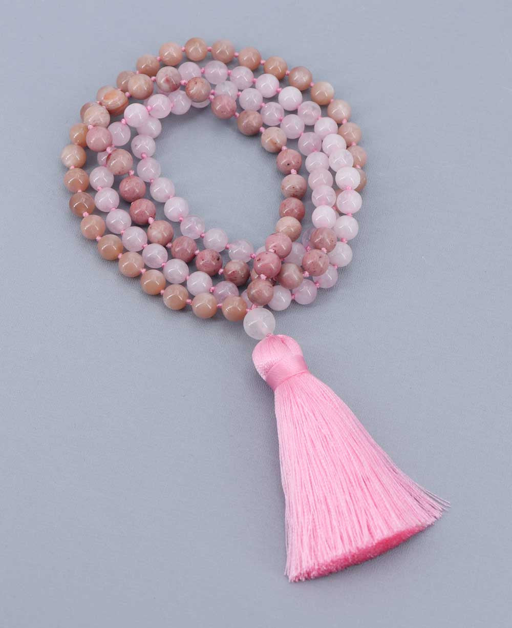 Love And Compassion Gemstone Beads Knotted Meditation Mala - Prayer Beads