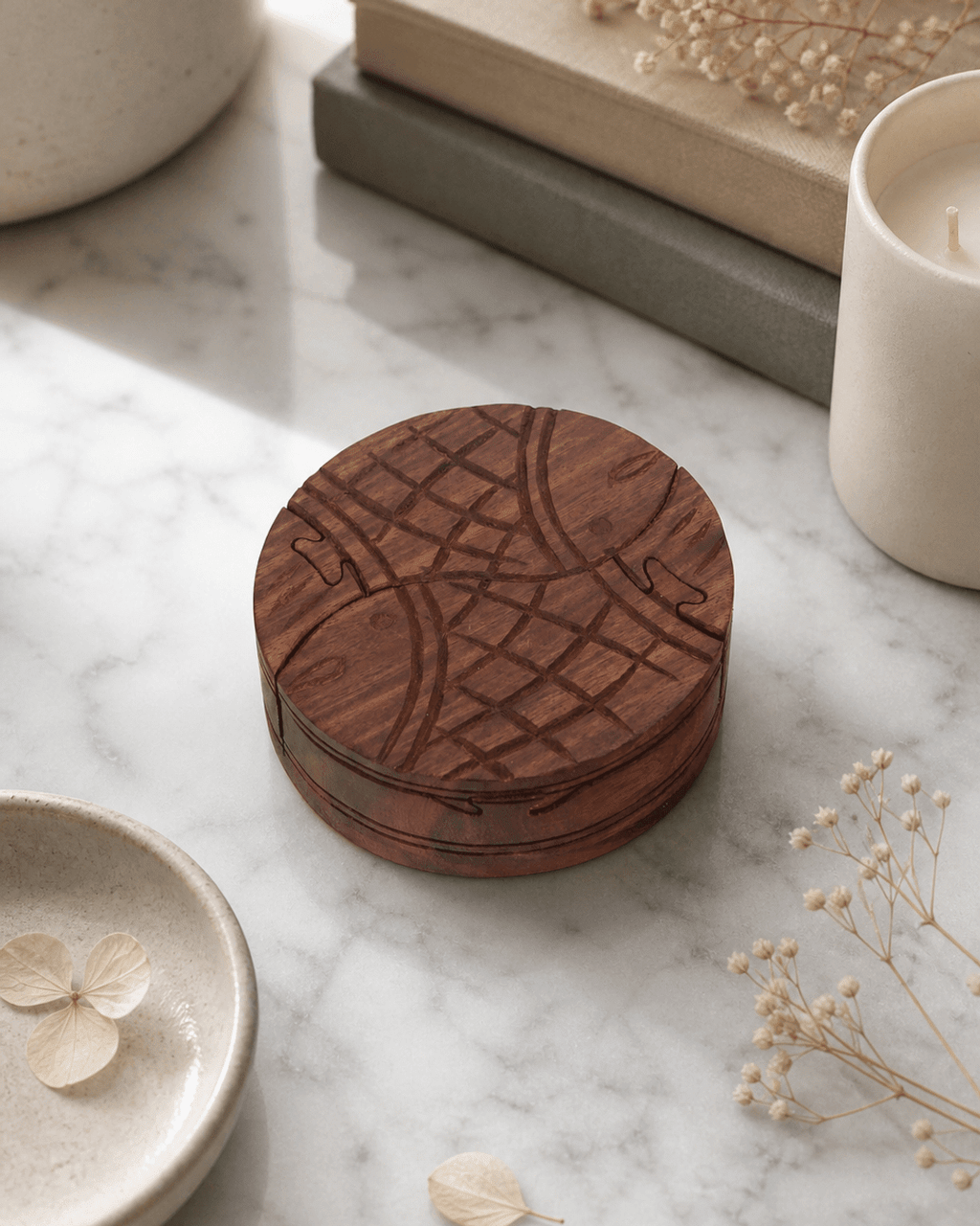 Lucky Fish Indian Rosewood Jigsaw Puzzle Box - Decor