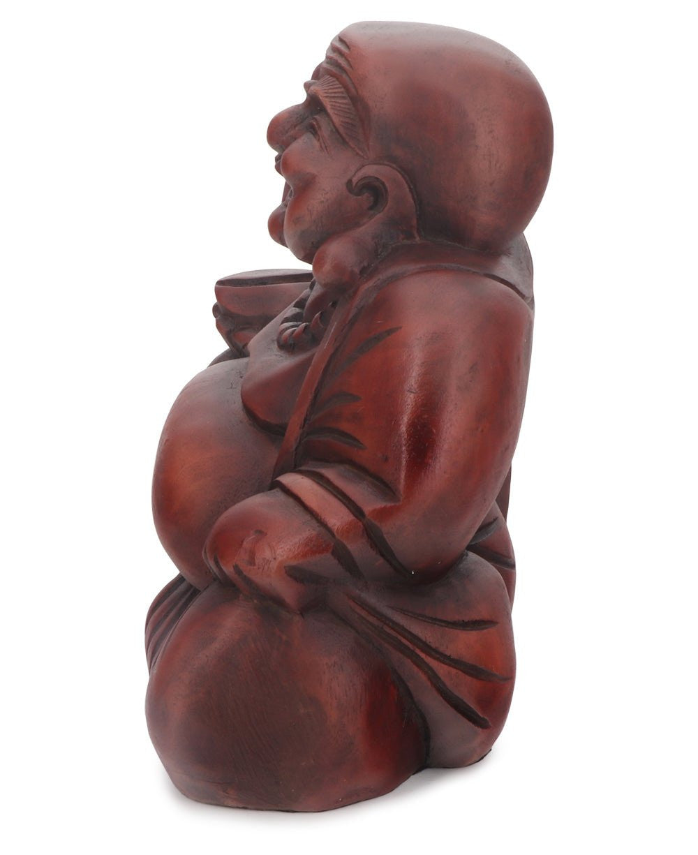 Mahogany Finish Sitting Happy Buddha Statue - Sculptures & Statues