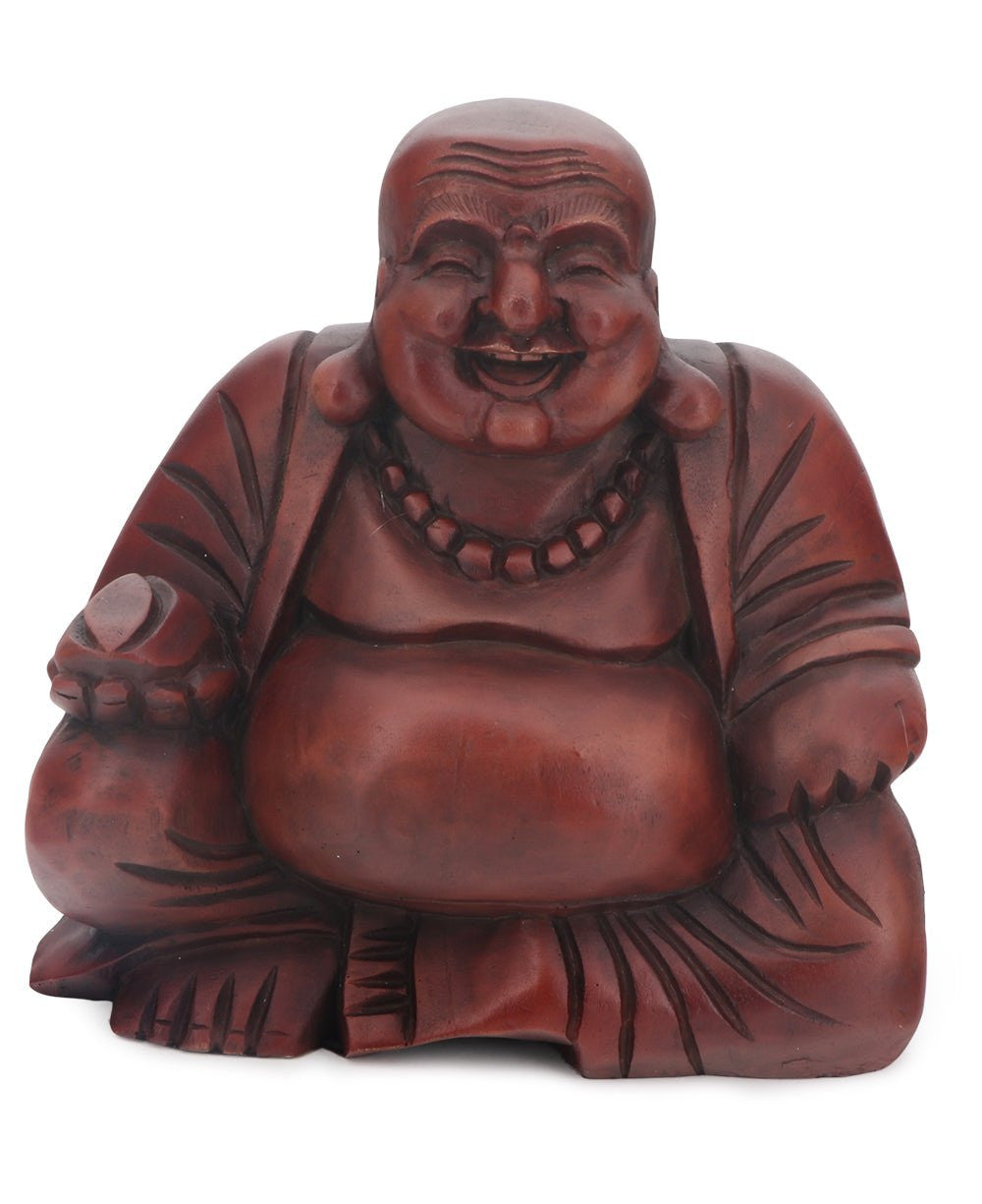 Mahogany Finish Sitting Happy Buddha Statue - Sculptures & Statues