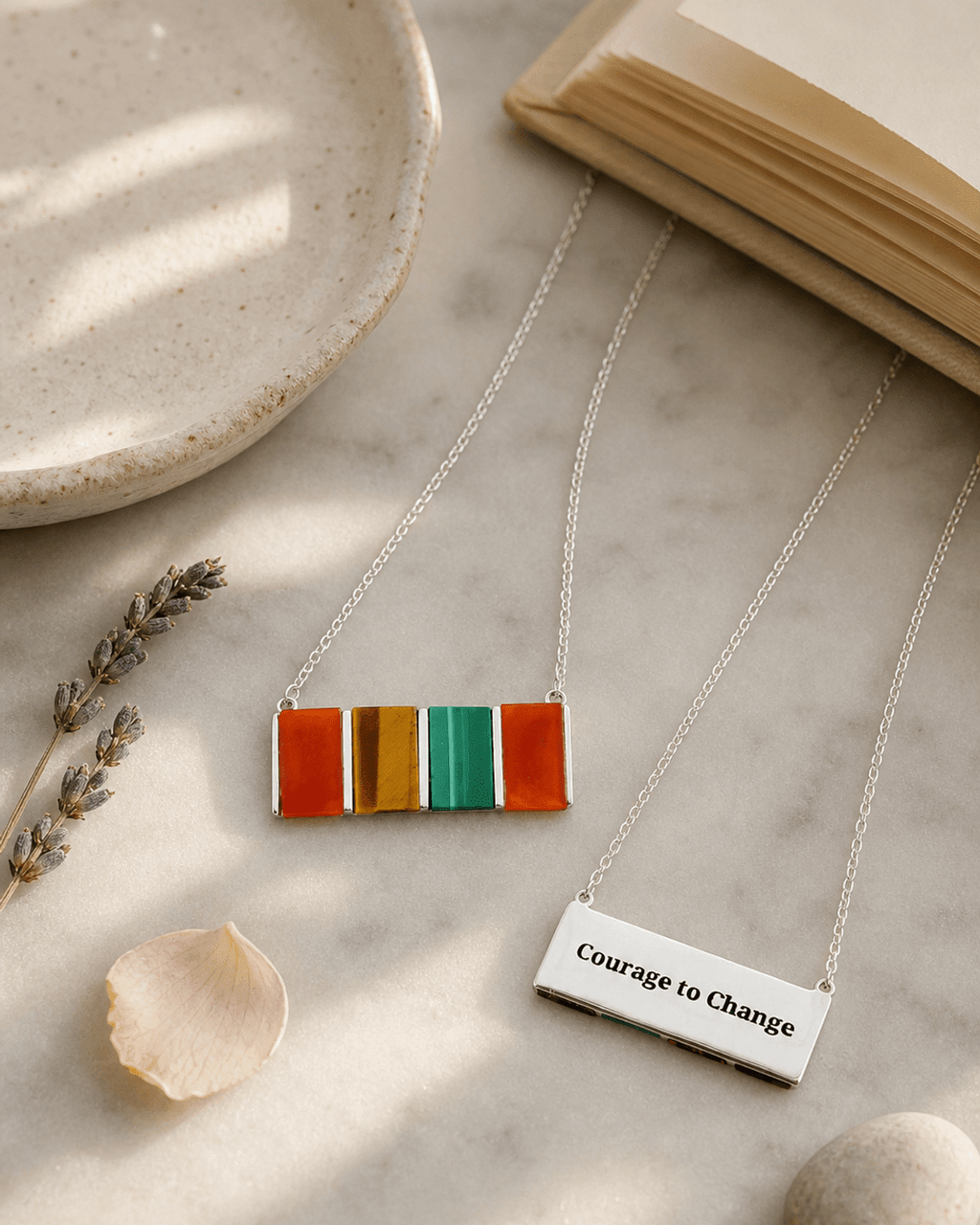 Malachite, Carnelian, and Tigers Eye Sterling Silver Necklace - Necklaces