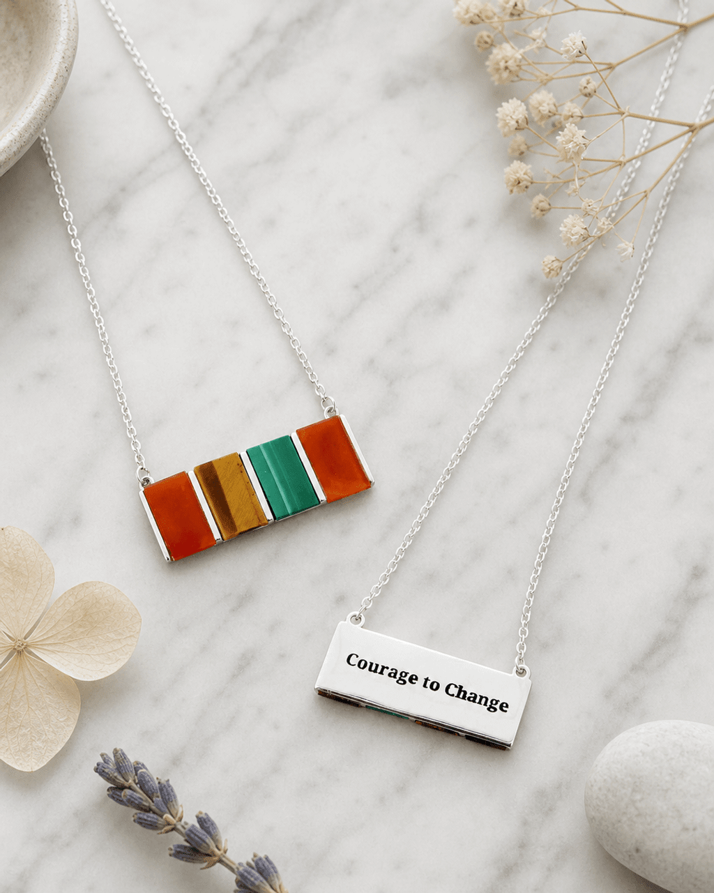 Malachite, Carnelian, and Tigers Eye Sterling Silver Necklace - Necklaces