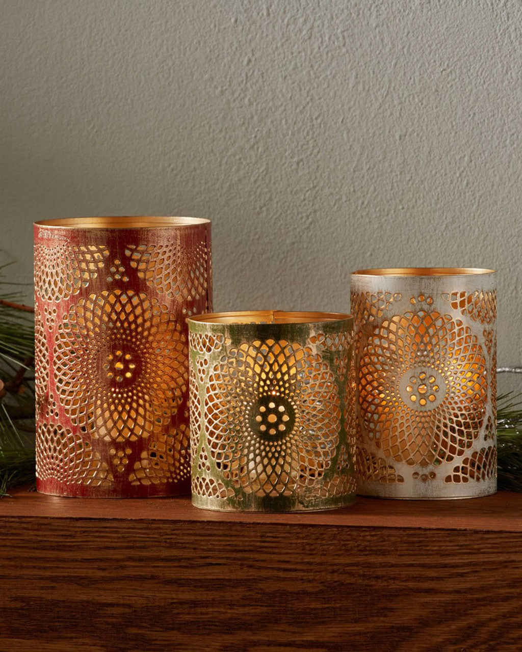Mandala Cutout Iron Lantern Trio – Sacred Geometry Candle Holders (Set of 3) - Candle Holders