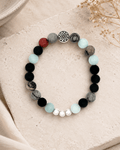 Mandala Gemstone Stretch Bracelet — Chalcedony, Onyx & Red Jasper - Bracelet