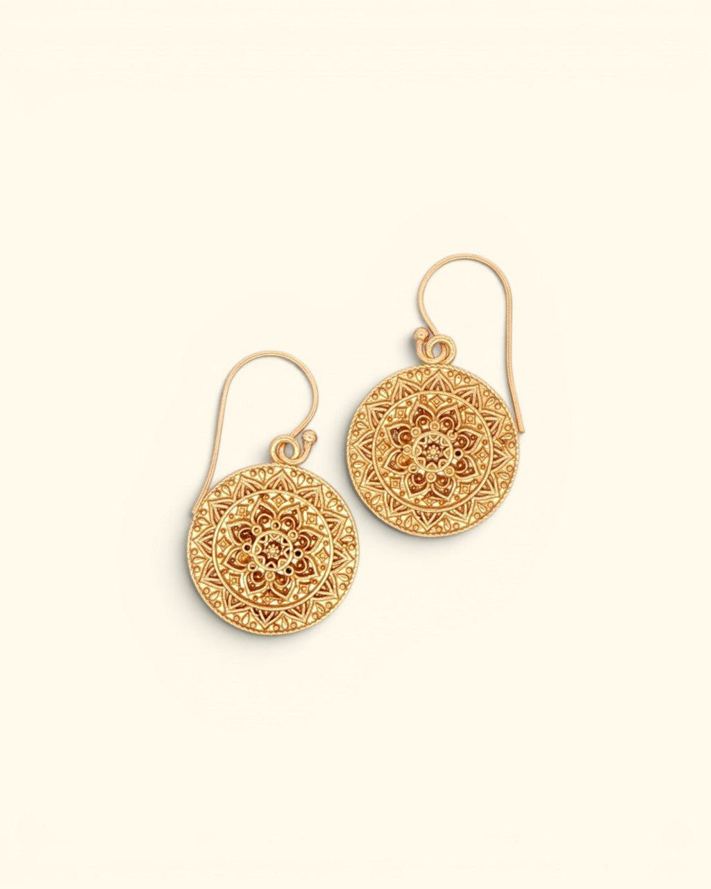 Mandala Lotus Earrings — Gold - Plated Brass Drop Earrings with French Hooks - Earrings
